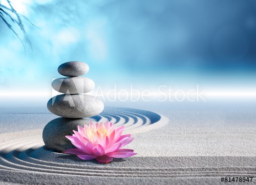 sand, lily and spa stones in zen garden