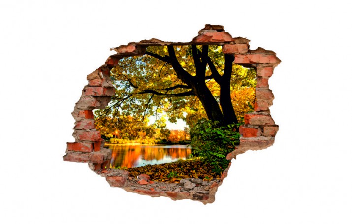 Naklejka na ścianę, dziura 3D  cegły park drzewo jezioro 3022 - zdjęcie 2