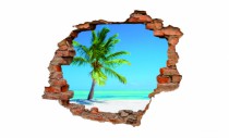 Naklejka na ścianę, dziura 3D  cegły morze plaża palma 3073 Naklejkomania - zdjecie 2 - miniatura