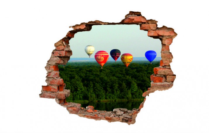 Naklejka na ścianę, dziura 3D  cegły las niebo balony 3113 - zdjęcie 2