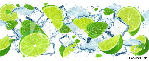 Lime splash and ice cubes