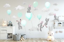 Naklejki ścianę dla dzieci 40219 zajączki z balonami Naklejkomania - zdjecie 1 - miniatura