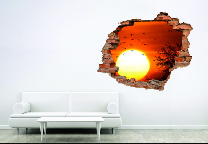 Naklejka na ścianę, dziura 3D  cegły zachód słońca niebo 3006 Naklejkomania - zdjecie 1