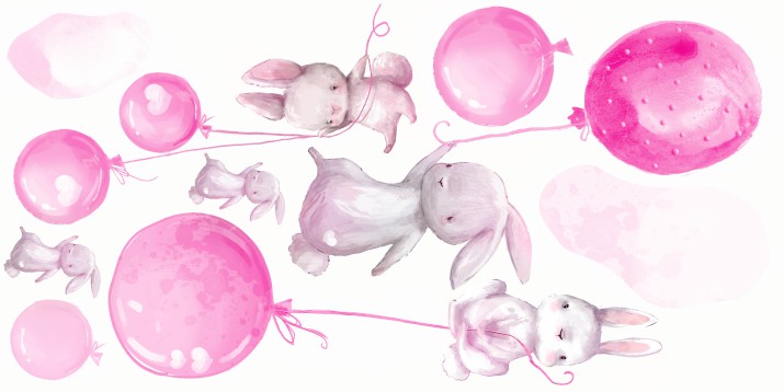 Naklejki na ścianę dla dzieci  króliki góry 41047 różowe balony króliki - zdjęcie 2