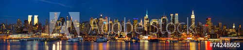 Manhattan skyline panorama at night, New York