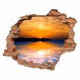 Naklejka na ścianę, dziura 3D  cegły morze niebo zachód słońca 3188 Naklejkomania - zdjecie 2 - miniatura