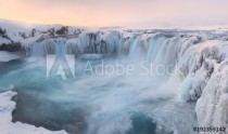 Godafoss frozen waterfall during Winter at sunrise. North Iceland Naklejkomania - zdjecie 1 - miniatura