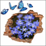 Naklejka na ścianę, dziura 3D  cegły łąka kwiaty motyle 3164 Naklejkomania - zdjecie 2 - miniatura