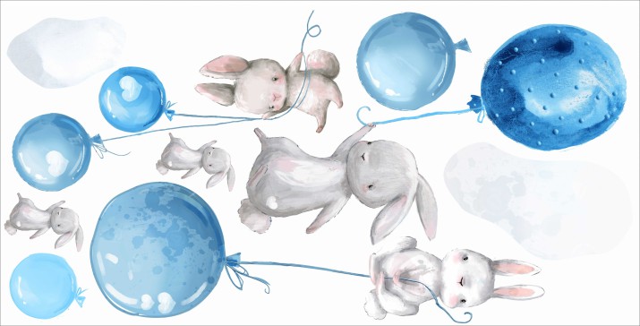 Naklejki dla dzieci na ścianę króliki balony niebieskie 41070 - zdjęcie 2