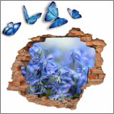 Naklejka na ścianę, dziura 3D  cegły łąka kwiaty motyle 3165 Naklejkomania - zdjecie 2 - miniatura