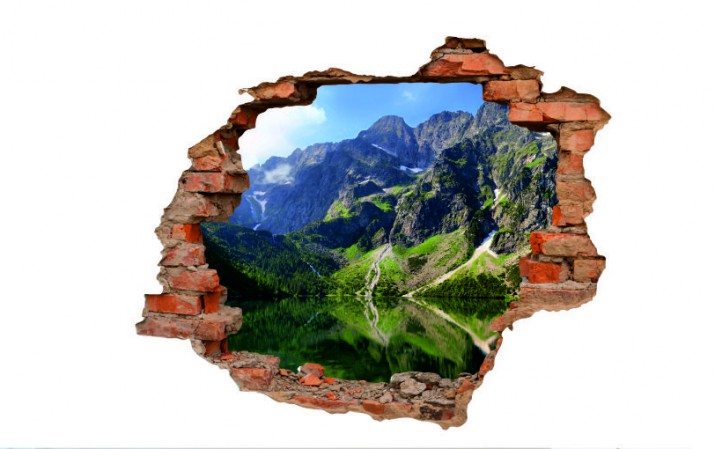 Naklejka na ścianę, dziura 3D  cegły góry jezioro 3032 - zdjęcie 2