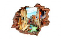 Naklejka na ścianę, dziura 3D  cegły Wenecja, gondola, miasto 3138 Naklejkomania - zdjecie 2 - miniatura