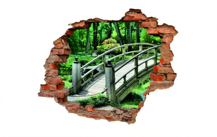 Naklejka na ścianę, dziura 3D  cegły park pomost las 3045 - zdjęcie 2
