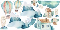 Naklejki dla dzieci - bajka samoloty chmurki domki góry 10318 Naklejkomania - zdjecie 2 - miniatura