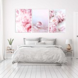 Obrazy na ścianę sypialni, salonu pastele, delikatne pióra, róż, piwonie, rosa 20279 Naklejkomania - zdjecie 2 - miniatura