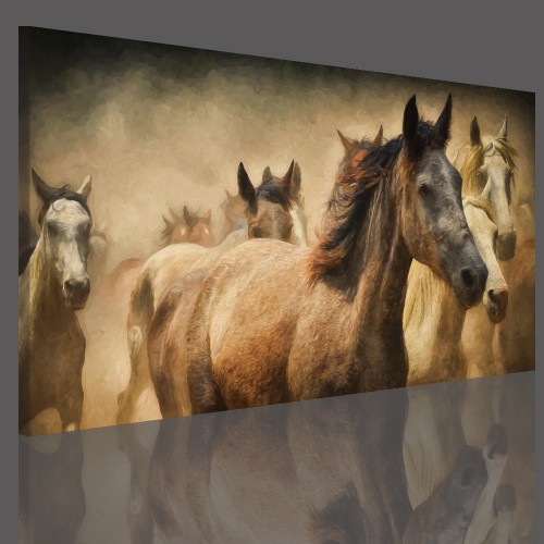 Obraz na ramie płótno canvas- pejzaż, konie, galop 15065 - zdjęcie 3