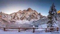 Winter mountains with icy lake Sea Eye in Tatra national park. Morskie oko landscape Naklejkomania - zdjecie 1 - miniatura