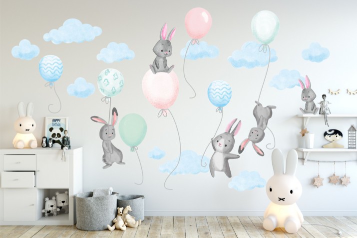 Naklejki ścienne dla dzieci 40216 króliki z balonami Naklejkomania - zdjecie 1