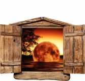 Naklejka na ścianę, dziura 3D drewniane okno zachód słońca księżyc 1017 Naklejkomania - zdjecie 2 - miniatura