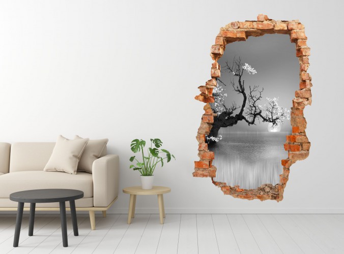 Naklejka na ścianę , dziura 3D samotne drzewo 3659