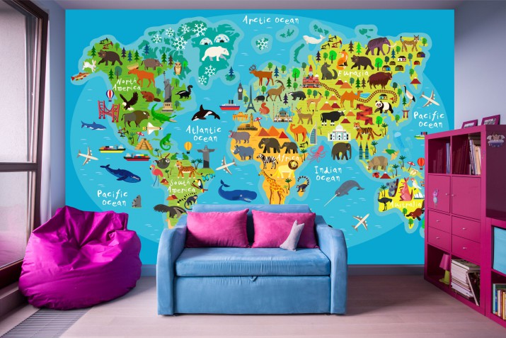 Tapeta na ścianę samoprzylepna  284792616  mapa świata kolorowa