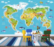 Fototapeta na ścianę tapeta na fizelinie dla dzieci młodzieży Mapa świata kolorowa10690 Naklejkomania - zdjecie 1 - miniatura