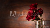 Red rose in vase on old wooden background, Vintage style Naklejkomania - zdjecie 1 - miniatura