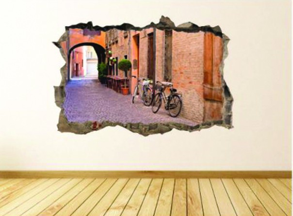 Naklejka na ścianę, dziura 3D, uliczka rowery 298 Naklejkomania - zdjecie 1