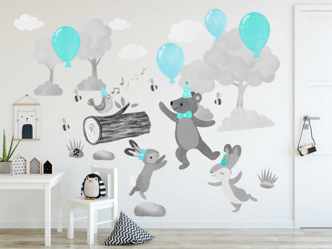 Naklejki dla dzieci na ścianę  40302 króliki balony Naklejkomania - zdjecie 1