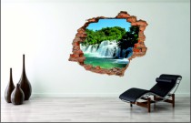 Naklejka na ścianę, dziura 3D  cegły góry jezioro wodospad 3104 Naklejkomania - zdjecie 1 - miniatura