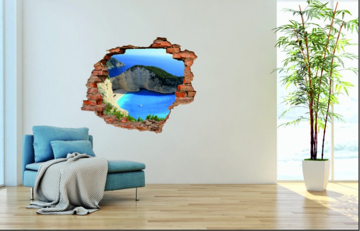 Naklejka na ścianę, dziura 3D  cegły morze plaża Zatoka Wraku 3088 Naklejkomania - zdjecie 1