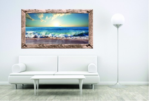 Naklejka na ścianę, dziura 3D okno widok morze fale plaża 401 Naklejkomania - zdjecie 1