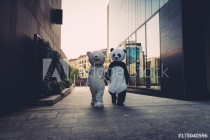 Teddy bear and panda having fun in the city Naklejkomania - zdjecie 1 - miniatura