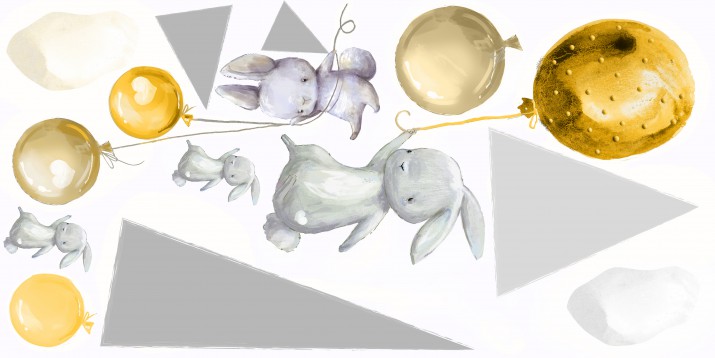Naklejki na ścianę dla dzieci  króliki góry 41034 żółte balony - zdjęcie 2