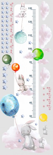 Naklejka ścienna dla dzieci -  miarka wzrostu baloniki króliczki 41520 Naklejkomania - zdjecie 1
