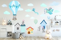 Naklejki dla dzieci na ścianę króliki balony niebieskie 40307 Naklejkomania - zdjecie 1 - miniatura