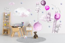 Naklejki dla dzieci na ścianę króliczki fioletowe balony 41489 Naklejkomania - zdjecie 1 - miniatura