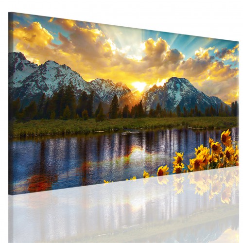 Obraz na ramie płótno canvas- pejzaż, góry, jezioro 15088