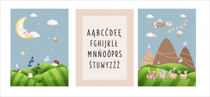 Zestaw trzech plakatów plakaty na ścianę w ramie pastelowy alfabet KD039 - zdjęcie 3