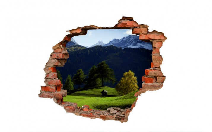 Naklejka na ścianę, dziura 3D  cegły góry polana 3110 - zdjęcie 2