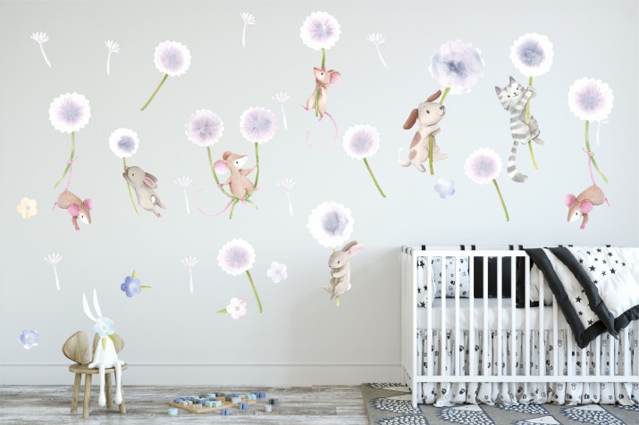 Naklejki na ścianę dla dzieci -  Dmuchawce, myszki, kwiaty 10375