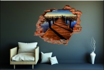 Naklejka na ścianę, dziura 3D  cegły pomost jezioro 3007 Naklejkomania - zdjecie 1 - miniatura