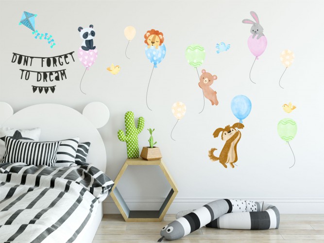 Naklejki dla dzieci na ścianę zwierzęta z balonami 40310 Naklejkomania - zdjecie 1