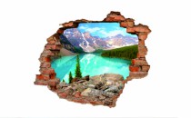 Naklejka na ścianę, dziura 3D  cegły góry jezioro 3059 Naklejkomania - zdjecie 2 - miniatura