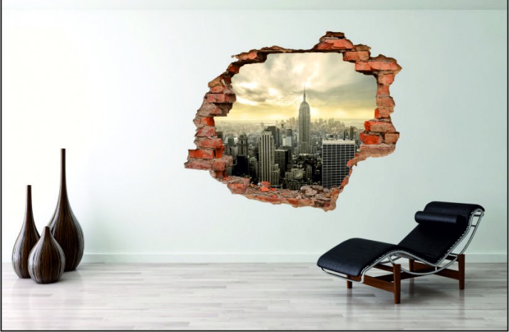 Naklejka na ścianę, dziura 3D  cegły Miasto budynki Nowy Jork 3016 Naklejkomania - zdjecie 1