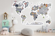Naklejka ścienna - mapa świata szara 41377 Naklejkomania - zdjecie 1 - miniatura