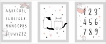 Zestaw trzech plakatów plakaty na ścianę w ramie słodkie kotki z alfabetem i cyframi KD008 Naklejkomania - zdjecie 3 - miniatura