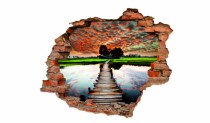 Naklejka na ścianę, dziura 3D  cegły jezioro drzewo niebo zachód słońca 3122 Naklejkomania - zdjecie 2 - miniatura