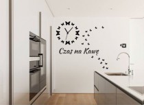 Naklejka kuchenna 1190 zegar ścienny z motylkami i napisem Czas na kawę Naklejkomania - zdjecie 1 - miniatura