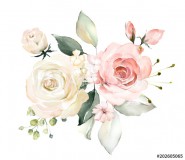  watercolor flowers. floral illustration, Leaf and buds. Botanic composition for wedding or greeting card.  branch of flowers - abstraction roses, hydrangea Naklejkomania - zdjecie 1 - miniatura